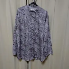 après jour mignon 長袖シャツ グレー系　幾何学模様バンドカラー