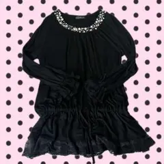 平成森ガールcoquetteフェアリーグランジチュニックラメ黒フリル