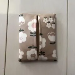 普通サイズ ポケットティッシュケース ラミネート お花 ベージュ ハンドメイド