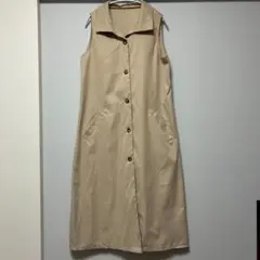 シーイン ロングベスト ノースリーブ L ベージュ ポリエステル トレンチ風
