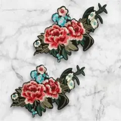 花柄刺繍ワッペン 2枚セット アイロンワッペン