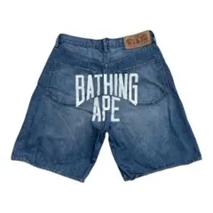 【希少】A BATHING APE アベイシングエイプ　デニムハーフパンツ　Mのサムネイル