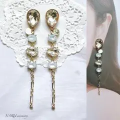 【478】ビジューピアス　ビジューデザインチャーム　チェーン　ピアス　イヤリング