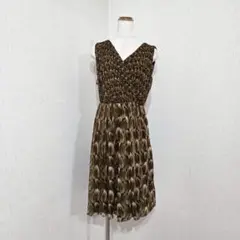 TALBOTS　フェザー柄　Vネックノースリーブワンピース ブラウン系（6）