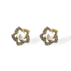 【匿名配送】ラインストーンパールローズピアス　PI-10008