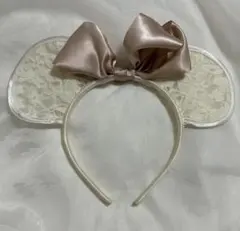 ディズニー カチューシャ ミニー レース リボン 白 ピンク