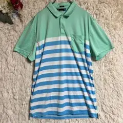 美品【ジェイリンドバーグ】L 半袖ポロシャツ ボーダー グリーン ゴルフのサムネイル