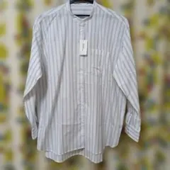 長袖 ストライプバンドカラーシャツ L タグ付き 新品 ゆったりシルエット