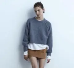 ZARA グレー クロップドニットセーター