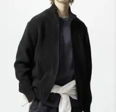 UNIQLO ミドルゲージフルジップセーター　XL ドライバーズニット　黒