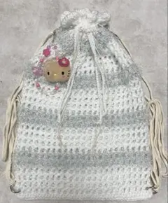 ハンドメイド 手編み ナップサック星柄 ホワイト イエロー - メルカリ