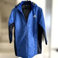adidas ベンチコート ロングコート 内側ボア160 青 サッカースポーツ等