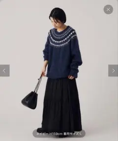 INHERIT ネイビー フェアアイル柄 ニットセーター