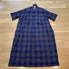 pritチェック柄 バンドカラー シャツワンピース