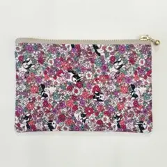 ハンドメイド　フレブル&花柄のフラットポーチ