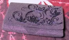 パープル刺繍ハンドバッグ レトロ 総ビーズ 内側サテンの紫
