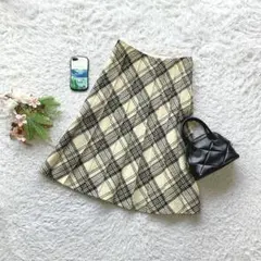 クミキョク 膝丈スカート チェック柄 Aライン 2/M 通勤 ウール混 日本製