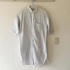 無印良品ストライプ 半袖 ロングシャツワンピース