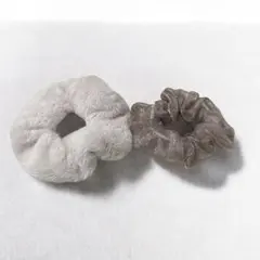 【☆美品☆大特価☆】シュシュ ヘアゴム 2点セット売り ホワイトカラー ベージュ