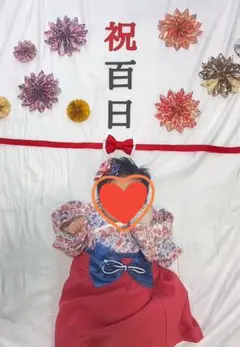 ハンドメイド　ベビー袴　色彩桜濃赤 ベビー袴 女の子 桜 赤 70 80 お食い初め 百日祝い ハーフバースデー 1歳