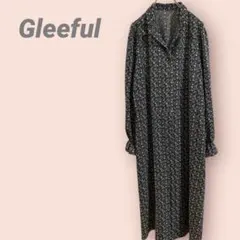 Gleefulロングワンピース　長袖　シャツ　花柄　袖口フリル　ブラック/L