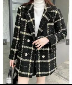 チェック柄ラメツイードテーラードジャケット[ze794]