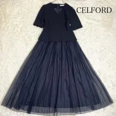 美品✨️セルフォード ペプラムドッキングワンピース フレア ロング ネイビー 38