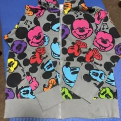ディズニー　総柄　グレー　パーカー　ミッキー　アウター