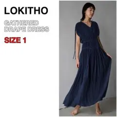 LOKITHO ロキト GATHERED DRAPE DRESS ネイビー 1のサムネイル