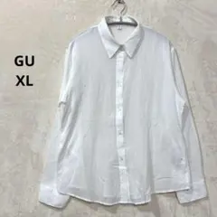 ジーユー XL ブラウス 白 長袖 シアー感 楊柳風 オーバーサイズ i672