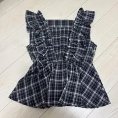 moment+ フロントシャーリングペプラムフリルチェックブラウス ブラックのサムネイル