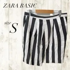 ZARA BASIC ストライプ スカート S 膝丈 巻きスカート風 白 黒