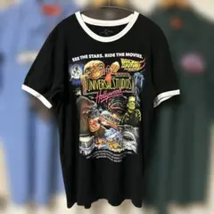ユニバーサルスタジオハリウッド・正面BIGプリント・リンガーTシャツ・M