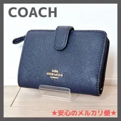 COACH コーチ 二つ折り財布 コンパクト ネイビー 濃紺