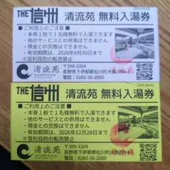 信州松川温泉 清流苑 無料入湯券 2枚セットのサムネイル