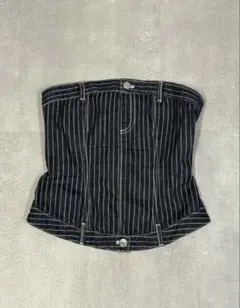 完売品 ZARA デニム コルセットトップス M ストライプ Y2K ベアトップ