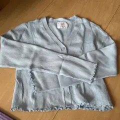 美品 ZARA 水色リブ編みカーディガン 13-14歳