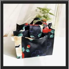 和柄 トートバッグ ネイビー 軽量 小型 ランチバッグ おしゃれ 可愛い