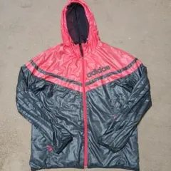 adidas フード付きナイロンジャケット M 赤黒