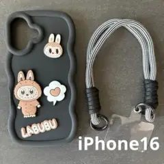 ✨大人気✨ LABUBU iPhone16 ケース ブラック　ストラップ付き❣️