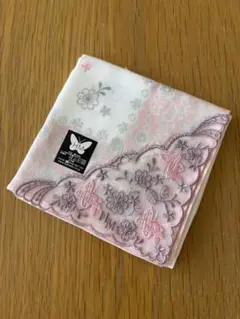 未使用　HM 蝶刺繍 ハンカチ　ピンク　花柄