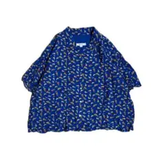 美品⭐️ niko and ニコアンド シャツブラウス　ピザ柄　総柄　XL 青