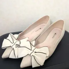 ダイアナ パンプス ベージュ リボン付き 24cm