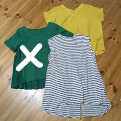 値下げ！！半袖チュニック 2点セット 緑 黄 ストライプ