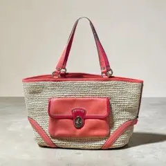 COACH】コーチ カゴバッグ オレンジ ラフィア ストロー トートバッグ