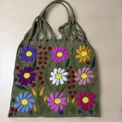 メキシコ 刺繍バッグ 花柄 カラフル トート ハンドメイド風