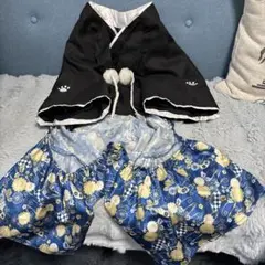 犬用 和風袴風ウェア 黒×青 Lサイズ　大型犬用のサムネイル