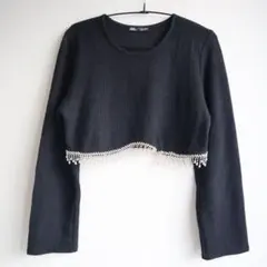 ZARA ビーズ装飾 クロップドセーター ブラック S