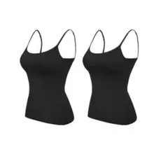 キャミソール 黒2枚 XXL 2枚セット カップ付きキャミソール ブラトップ