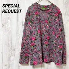 花柄　総柄　長袖トップス　グレー　ストレッチ【SPECIAL REQUEST】